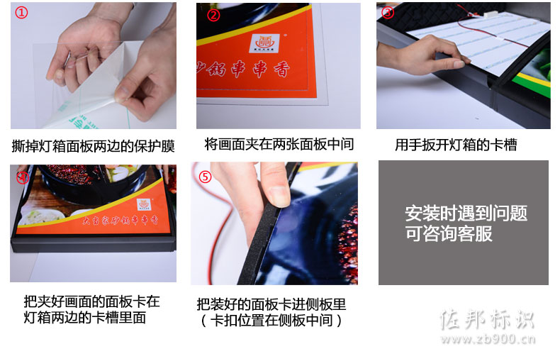 汉堡灯箱画面安装示意图